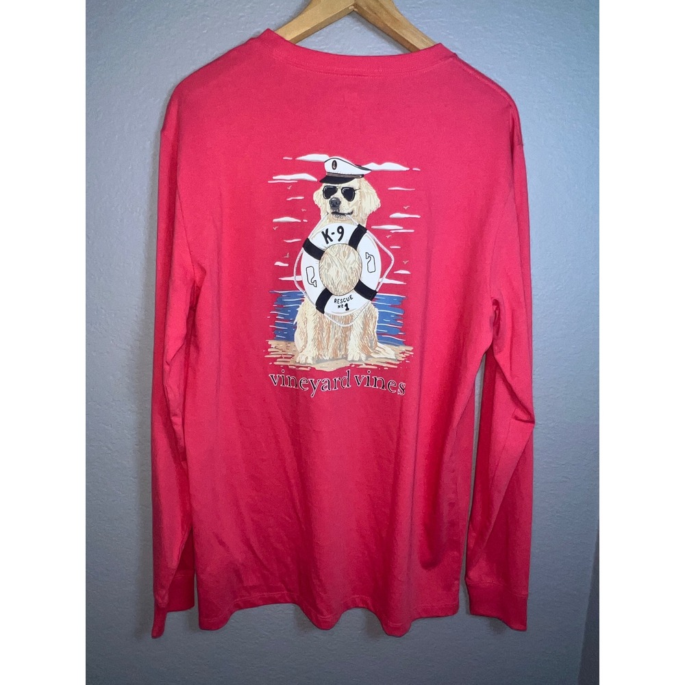 Vineyard Vines Long Sleeve Pocket Tee Mens M Pink K-9 Rescue Dog Graphic - Picture 5 of 11
